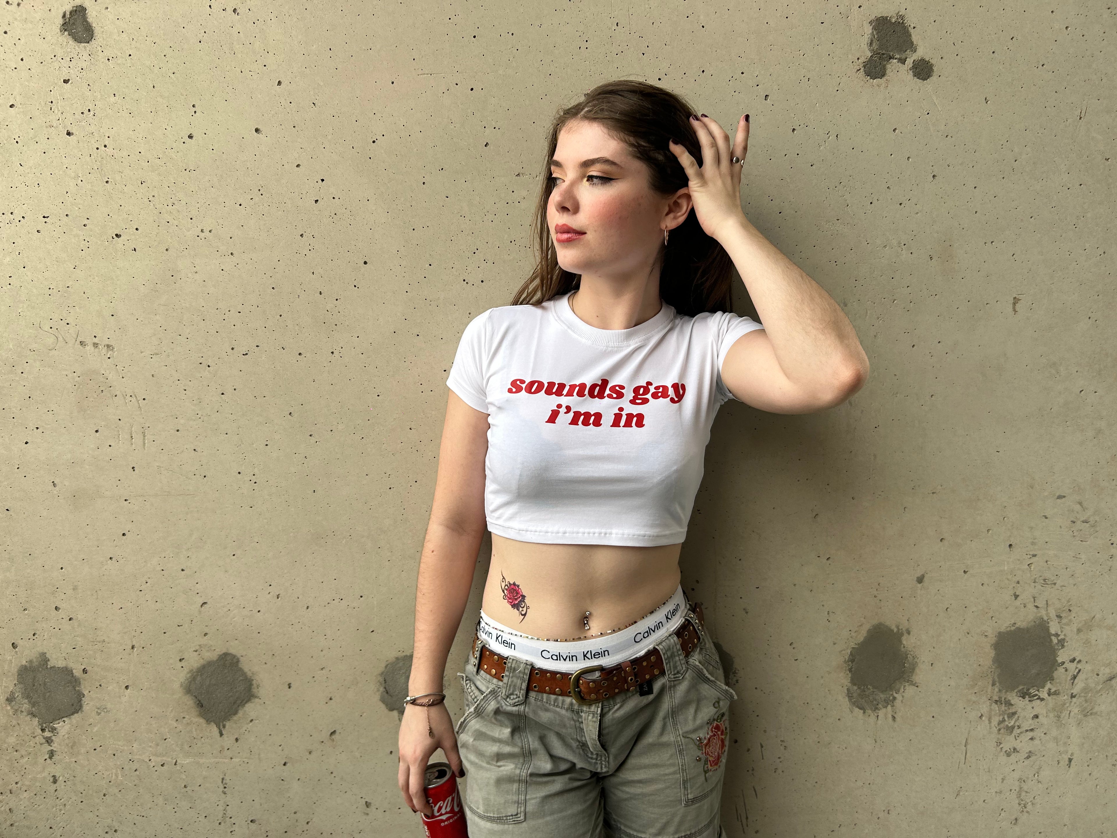 SOUNDS GAY I'M IN Baby Tee — White
